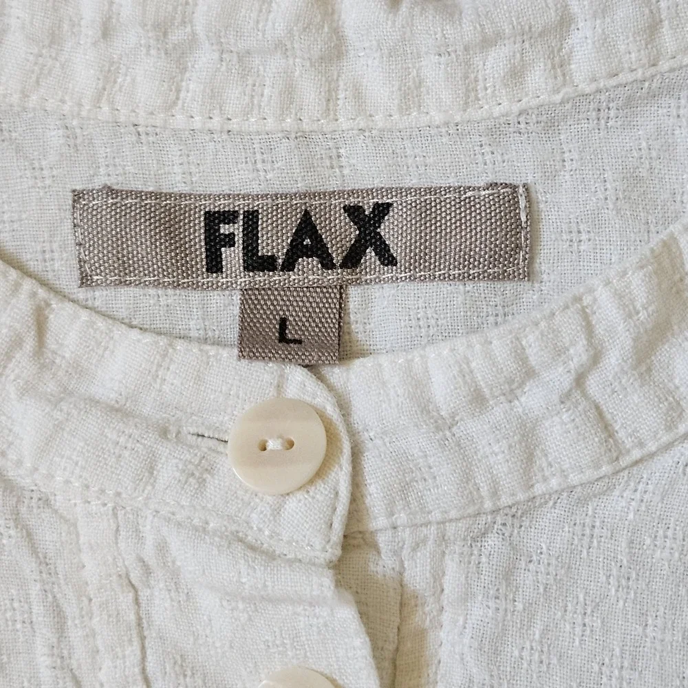 Flax Shift Dress Women's L Cream Textured 100% Linen Button Fairy Coastal Beachy